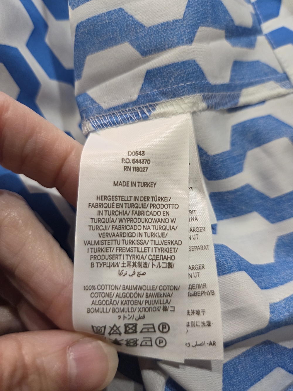 Boden Blue and White Geometric Cotton Dress - Size 14L - Picture 8 of 9
